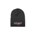 Black knit beanie with white and red "Shawn Harris For Georgia" text logo.