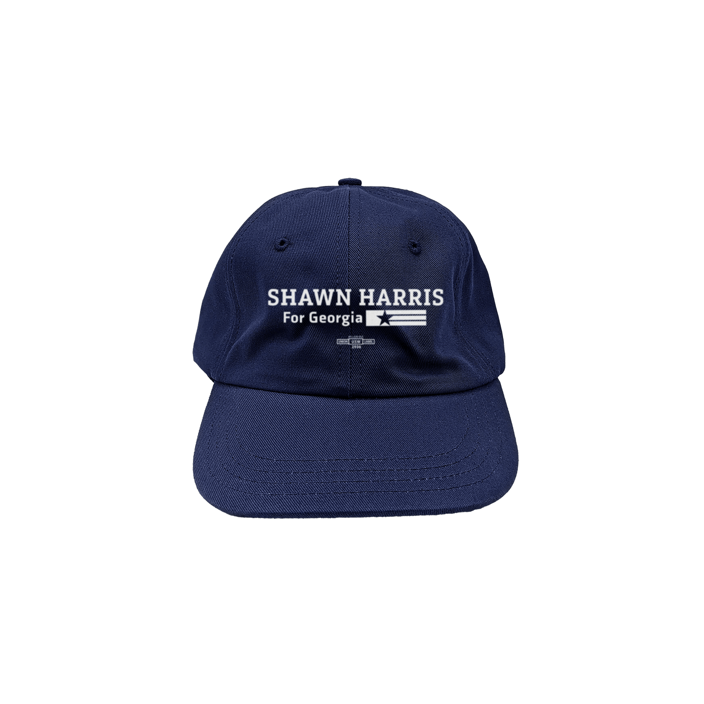 Navy dad hat with white "Shawn Harris For Georgia" text and small Georgia state flag emblem.